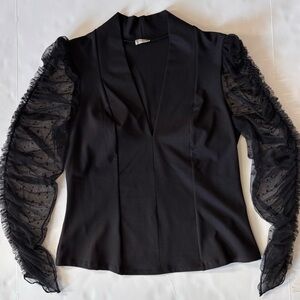 Intimately Free Free People V Neck Stretch Top Sheer Lace Polka Dot Sleeve Sz M